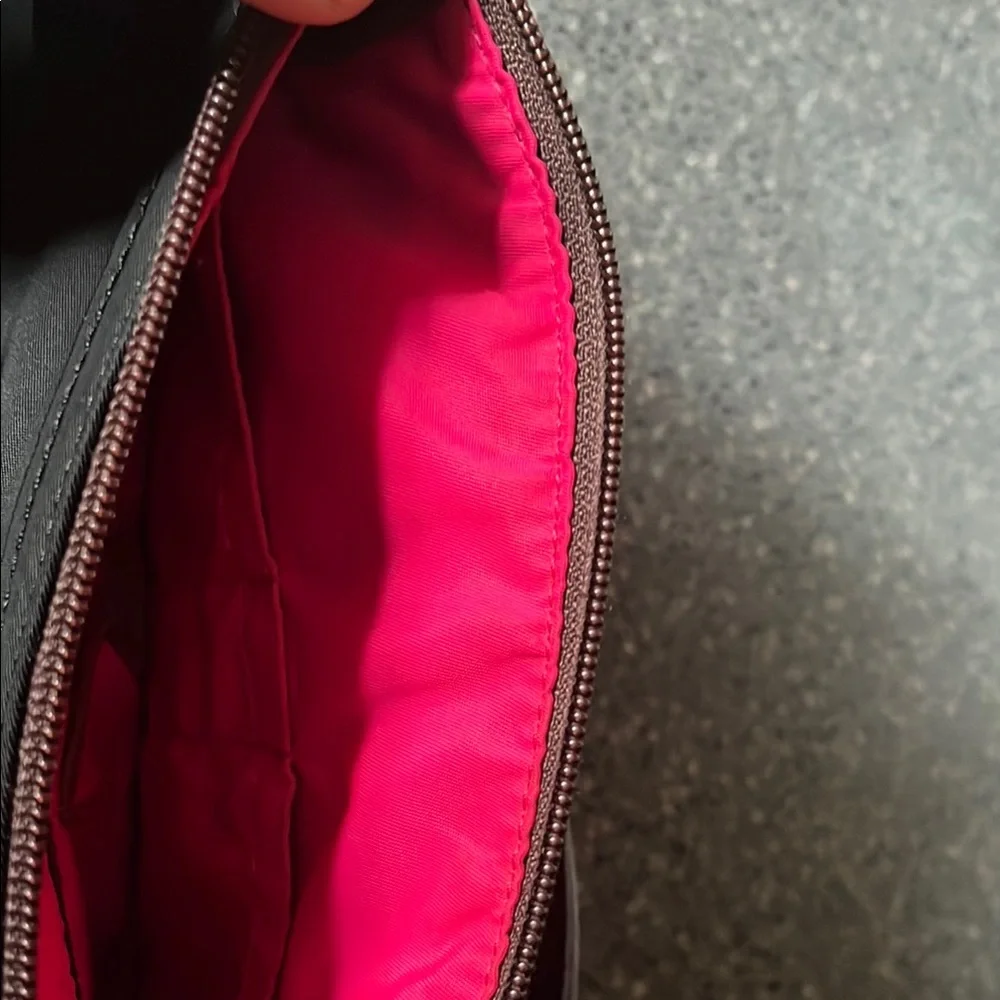 Dooney & Bourke Black Handbag with Brown Leather Strap and Hot Pink Interior - Picture 15 of 16